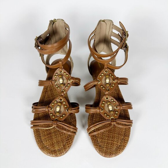 Sam Edelman Danica Gladiator Wedge Sandal Boho Woven Strappy Beaded Ankle Strap - Picture 4 of 12
